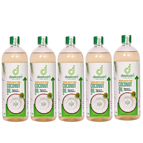 Deeksam Wood Pressed Coconut Oil 1L - Pack of 5