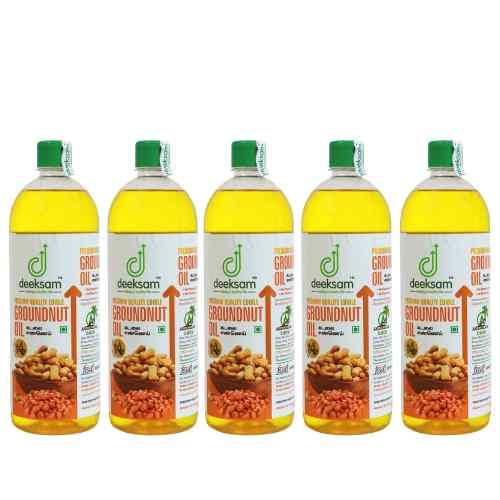 Deeksam Wood Pressed Groundnut Oil 1L - pack of 5